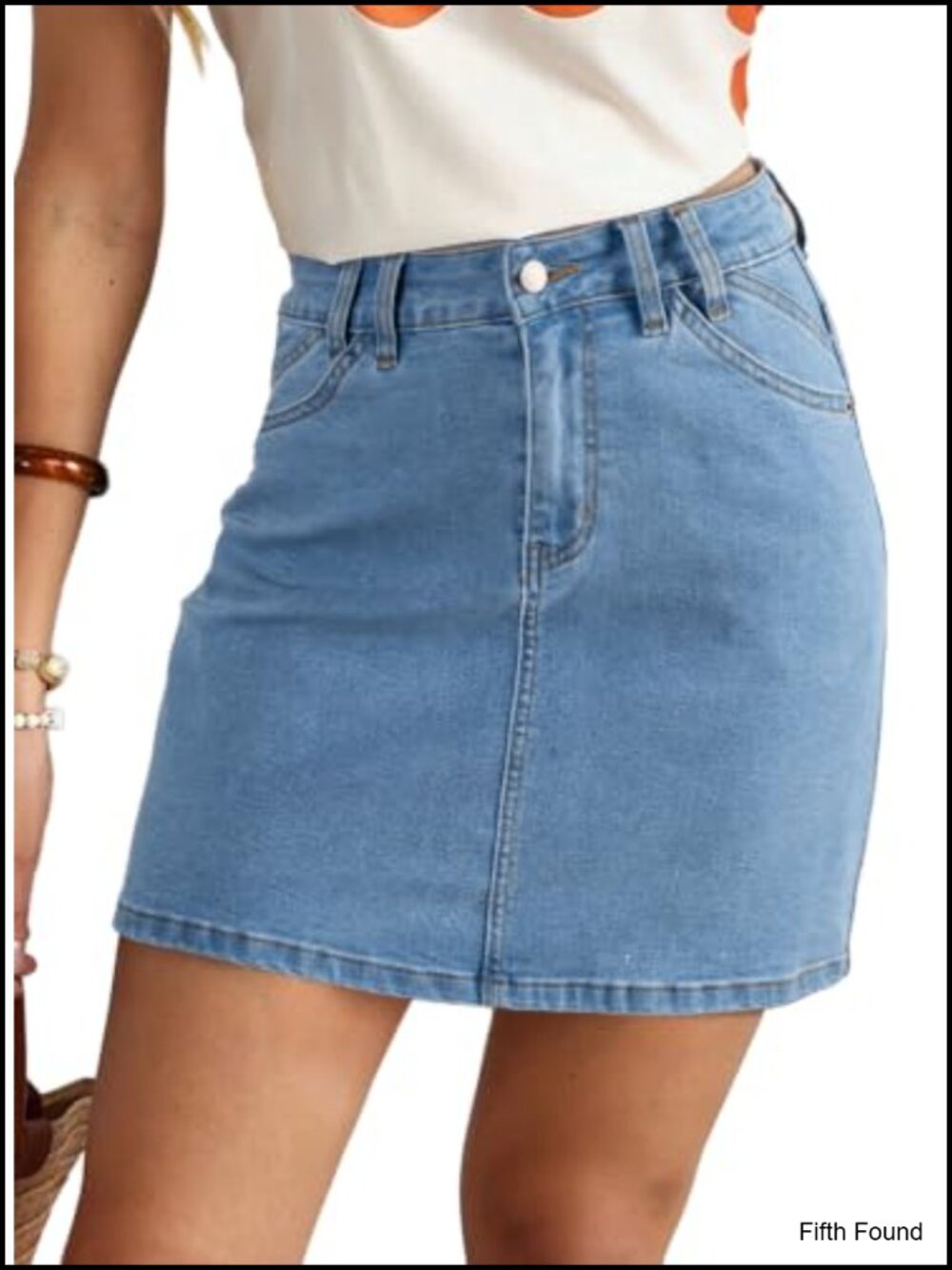 High Waist Denim Jean Skirt Stretch Casual Button Closure Mini